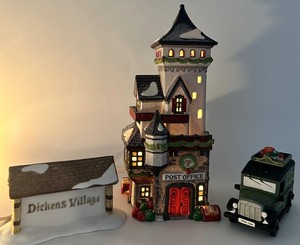 Department 56 Post Office, Express Van & Dickens Sign 3-Piece Mixed Lot