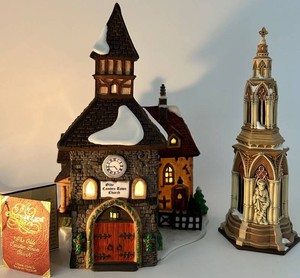 Department 56 Dickens Village Church & Market Cross (Lot of 2)