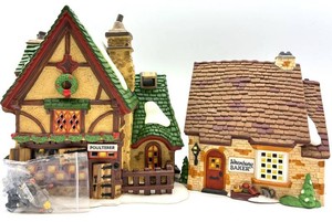 Department 56 Dickens Village Wrenbury Baker & Leacock Poulterer 2-Piece Mixed Lot