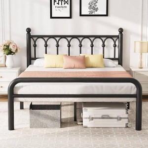 DUMOS Queen Metal Bed Frame with Iron-Art Headboard, Heavy Duty Steel Slat Support, Mattress Foundation with Under-Bed Storage, No Box Spring Needed, Easy Assembly, Modern Black