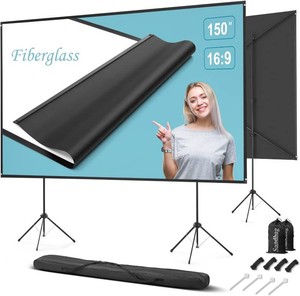$153 Outdoor Projector Screen with Stand 150 inch 169, Portable Projector Screen, 1.5 High Gain Fiberglass, Sturdy Backing, Wind-Resistant Movie Screen, TripodWall Mounted, for Home CinemaBackyard Party