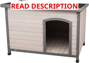 Trixie Natura Classic Dog House - Wooden Outdoor Shelter with Weatherproof Sealer, Hinged Roof & Adjustable Legs for Medium Dogs - Gray - 27 x 41 x 28.5 in
