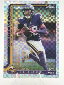 2025 Topps Chrome Justin Jefferson X-Fractor #195 Football Card Minnesota Vikings