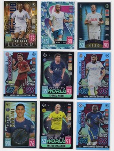 Lot of 9 2021-22 Topps Match Attax Soccer Cards Including Romelu Lumaku, Out Of This World Lionel Messi, and More