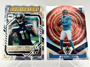 Lot of 2 Football Cards Including 2025 Panini Phoenix Paragon Cam Ward Rookie Card #2 and 2025 Panini Donruss Dominators Jaxon Smith-Njigba #DOM-JSA