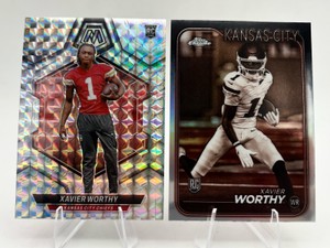 Lot of 2 Xavier Worthy Football Cards Including 2024 Topps Chrome RC Rookie Card #208 and 2024 Panini Mosaic Rookie Silver #328