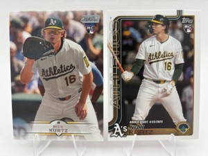 Lot of 2 Nick Kurtz Rookie Cards including 2025 Topps Update Series Rookie Debut #US197 and 2025 Topps Stadium Club #9