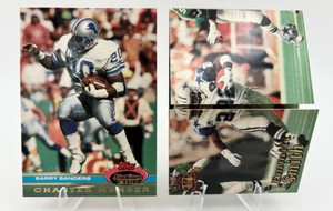 Lot of 2 Football Cards Including 1991 Topps Stadium Club Charter Member Barry Sanders and 1995 Pacific Triple Folders Emmitt Smith #45