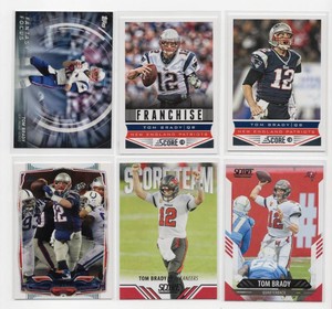 Lot of 6 Tom Brady Football Cards including 2014 Topps Tom Brady #52, 2013 Panini Score Tom Brady #123, and More