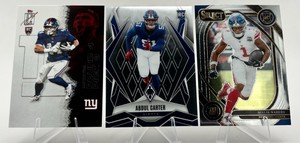 Lot of 3 Football Cards including 2025 Topps Signature Class Cam Skattebo RC #119, 2025 Panini Phoenix Abdul Carter RC #177, and 2024 Panini Select Malik Nabers RC #220