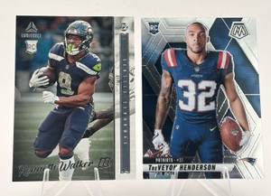 Lot of 2 Football Cards Including 2025 Panini Mosaic TreVeyon Henderson Rookie Image Variation RC #278 and 2022 Panini Chronicles Luminance Update Vertical Rookies Kenneth Walker III RC #206