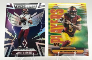 Lot of 2 Jayden Daniels Football Cards including 2025 Topps Chrome Power Players Refractor #PP-3 and 2025 Panini Phoenix Thunderbirds Refractor #50