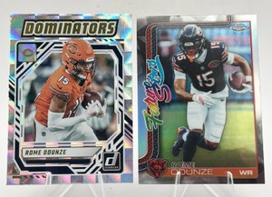 Lot of 2 Rome Odunze Football Cards including 2025 Topps Chrome Future Stars Refractor #FS-2 and 2025 Panini Donruss Dominators #DOM-ROE