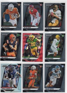 Lot of 9 Assorted Football Cards including 2025 Panini Prizm Draft Picks Matthew Golden #130 RC, 2025 Panini Prizm Draft Picks Omarion Hampton #74 RC, and More