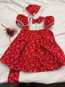 Custom Annette Himstedt Doll Dress Set Red Floral Bonnet Holiday Outfit