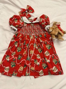 Custom Annette Himstedt Doll Dress Set Red Christmas Cat Print w Plush