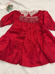 Custom Annette Himstedt Doll Red Smocked Holiday Dress w Hair Bow