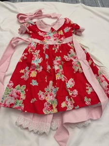 Custom Annette Himstedt Doll Dress Set Red Floral Pink Stripe Lace Trim