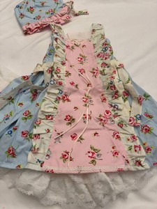 Girls Floral Dress Bonnet Bloomers Set Pink Blue Lace Ruffle