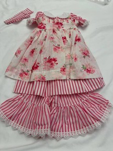 Unbranded 3-Piece Pink Floral Doll Outfit Dress Pants Headband