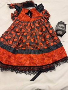 Girls Halloween Pumpkin Print Dress With Matching Hair Accessory Set