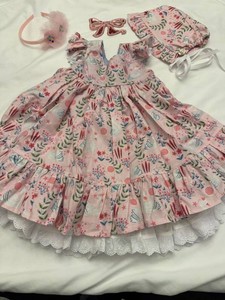 Handmade Style Reborn Baby Doll Dress Set Pink Swan Print Bonnet Lace