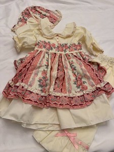 Girls Floral Prairie Dress Set w Bonnet & Pants Pink Cream