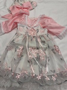 Infant Girls Pink Floral Embroidered Dress & Matching Bonnet Set