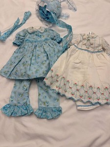 Handmade Doll Clothing Lot Blue Floral Dress Set White Embroidered Dress