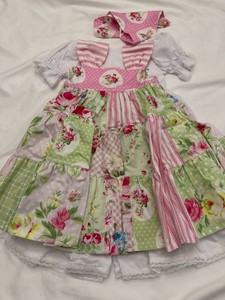 Girls Boutique Patchwork Floral Dress Set w Ruffle Pants Headscarf