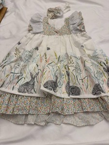 Girls Easter Bunny Print Dress with Matching Hair Scrunchie Set