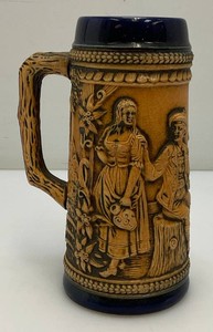 Vintage Gerz West Germany Beer Stein Blue Brown Roh Beim Beir Drs Lieden Wir 7 38