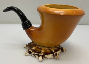 Vintage Unique Collectible Inarco Japan Tobacco Pipe And Ships Wheel Nautical Themed Planter 5 x 9