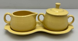 Vintage Collectible Fiestaware Yellow Creamer And Sugar Set With Tray 9 34