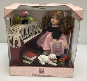 Collectible Porcelain Doll With Piano And Dog (New Old Stock)