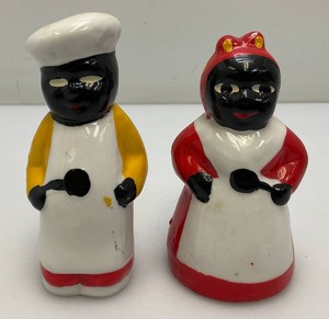 Vintage 1950s Aunt jemima And Uncle Moss Black Americana Porcelain Salt & Pepper Shakers 4 & 4 12