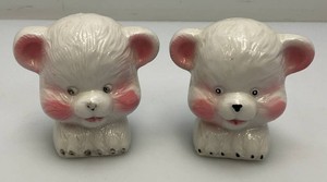 Vintage Kitschy White Pink Teddy bear Salt & Pepper Shakers Anthropomorphic 3