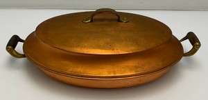 Mid Century Copper Food Warmer With Ceramuic Plate And Wood Handles 17 12