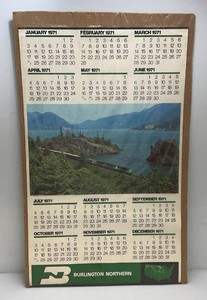 1971 Burlington Northern Calender Behind Plastic 26 x 42