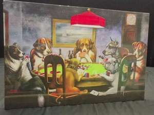 DOGS PLAYING POCKER ON STRETCHED CANVAS