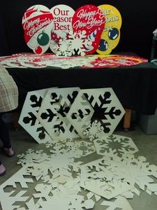 VERY VINTAGE DOUBLE SIDED CHRISTMAS DECORATIONS AND CARDBOARD SNOWFLAKES