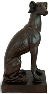 O - Vintage Seated Whippet Wooden Sculpture - 9 H