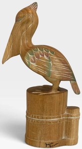 O - Wooden Pelican Sculpture - Handmade Carved Bird