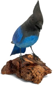 O - Vintage Hand-Carved Robert E. Ellis Wooden Stellers Jay Sculpture