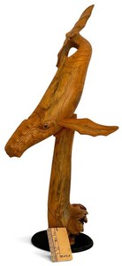O - Whale Wood Carving - MAKA Handcarved Figurine 19 in