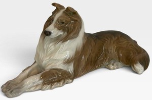 O - Vintage Royal Copenhagen Porcelain Reclining Collie Figurine - No. 1701
