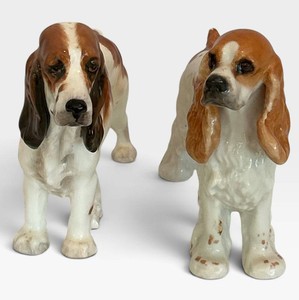O - Vintage Royal Doulton & Edward Marshall Boehm Porcelain Cocker Spaniel Figurines - Pair