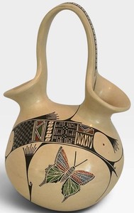 O - Mata Ortiz Hand-Coiled Wedding Vase - Butterfly & Bird Motifs