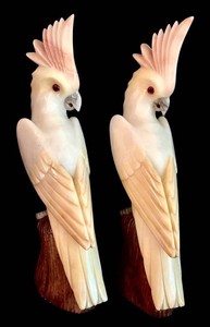 SR - Alabaster Cockatoo Figurines - Italian Pair