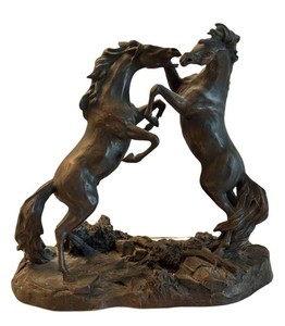 LR - Vintage Equestrian Bronze Sculpture - Lanford Monroe Challenging Stallions